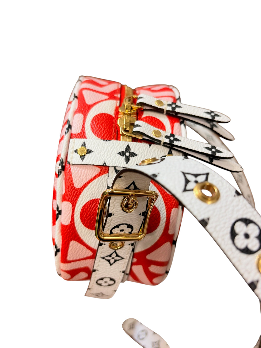CURATED by Kira Louis Vuitton Boite Chapeau handbag in red and pink LV Crafty monogram canvas with gold hardware