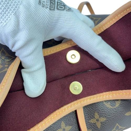 CURATED by Kira Louis Vuitton Carryall PM brown monogram canvas bag interior with gold magnetic snap closure