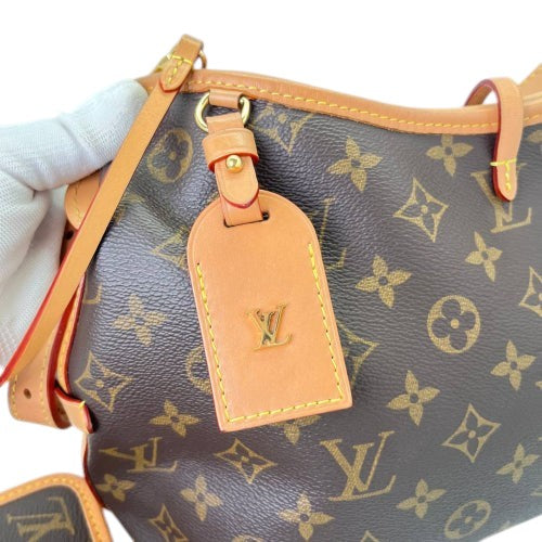 CURATED by Kira Louis Vuitton Carryall PM bag in brown monogram canvas with tan leather luggage tag and gold hardware