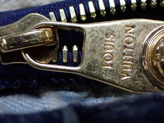 CURATED by Kira Louis Vuitton Nigo Monogram denim jacket gold zipper detail in blue