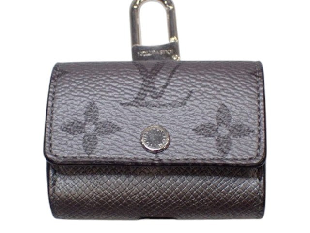 CURATED by Kira Louis Vuitton Taigarama earphone pouch in grey Taiga leather with monogram pattern and silver hardware