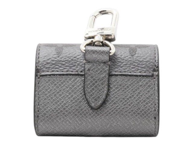 CURATED by Kira Louis Vuitton Taigarama earphone pouch in grey Taiga leather with silver-tone hardware clip
