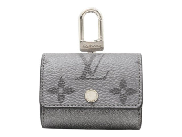 CURATED by Kira Louis Vuitton Taigarama earphone pouch in grey Taiga leather with silver-tone hardware and snap button