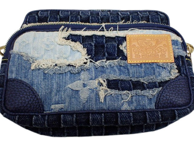 CURATED by Kira Louis Vuitton Nigo Monogram denim crossbody bag in blue with distressed details and leather patch