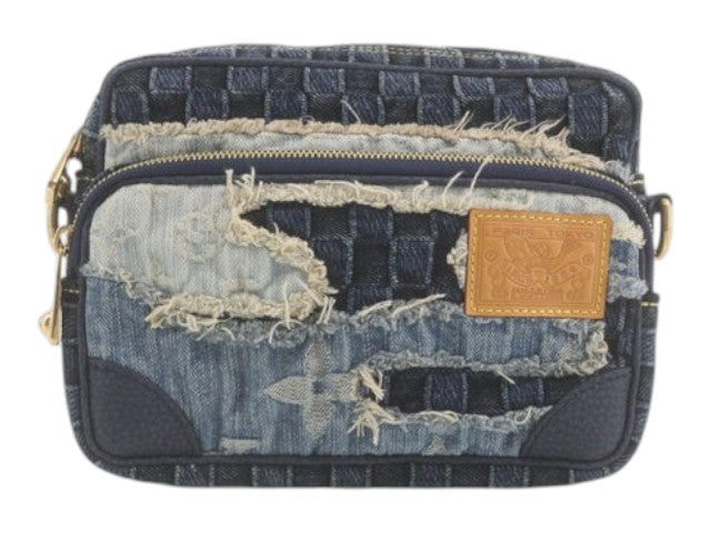 CURATED by Kira Louis Vuitton Nigo Monogram denim crossbody bag in blue with distressed patchwork and leather patch