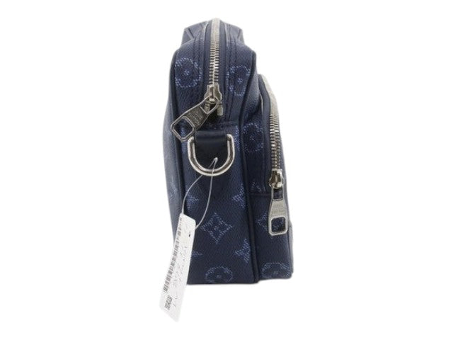 CURATED by Kira Louis Vuitton Nile NM bag in ocean blue monogram heritage canvas with silver hardware side view