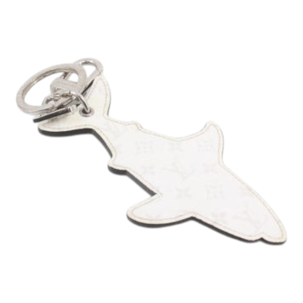 CURATED by Kira Louis Vuitton MP2978 shark-shaped keychain in white monogram leather with silver-tone hardware