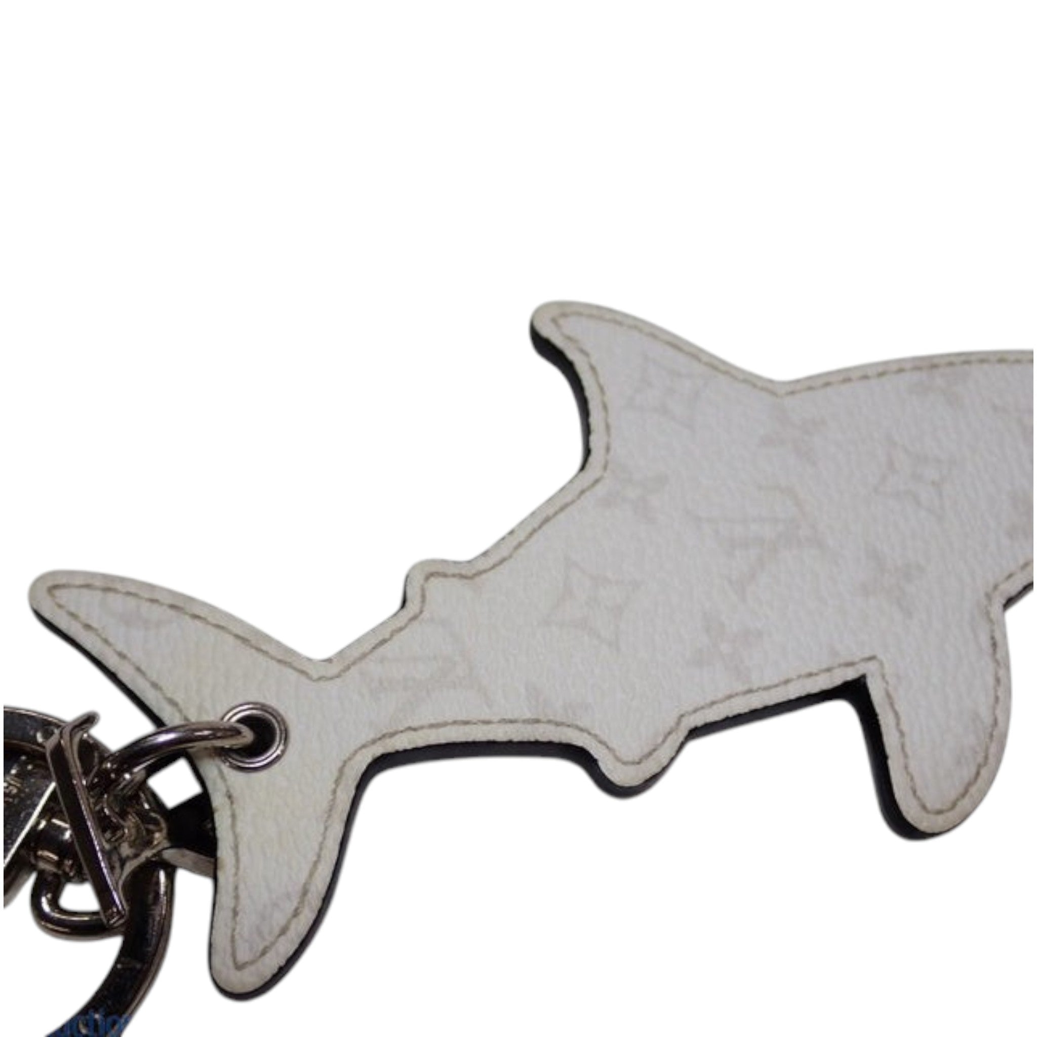CURATED by Kira Louis Vuitton shark keychain in blue and white monogram canvas with silver-tone metal hardware