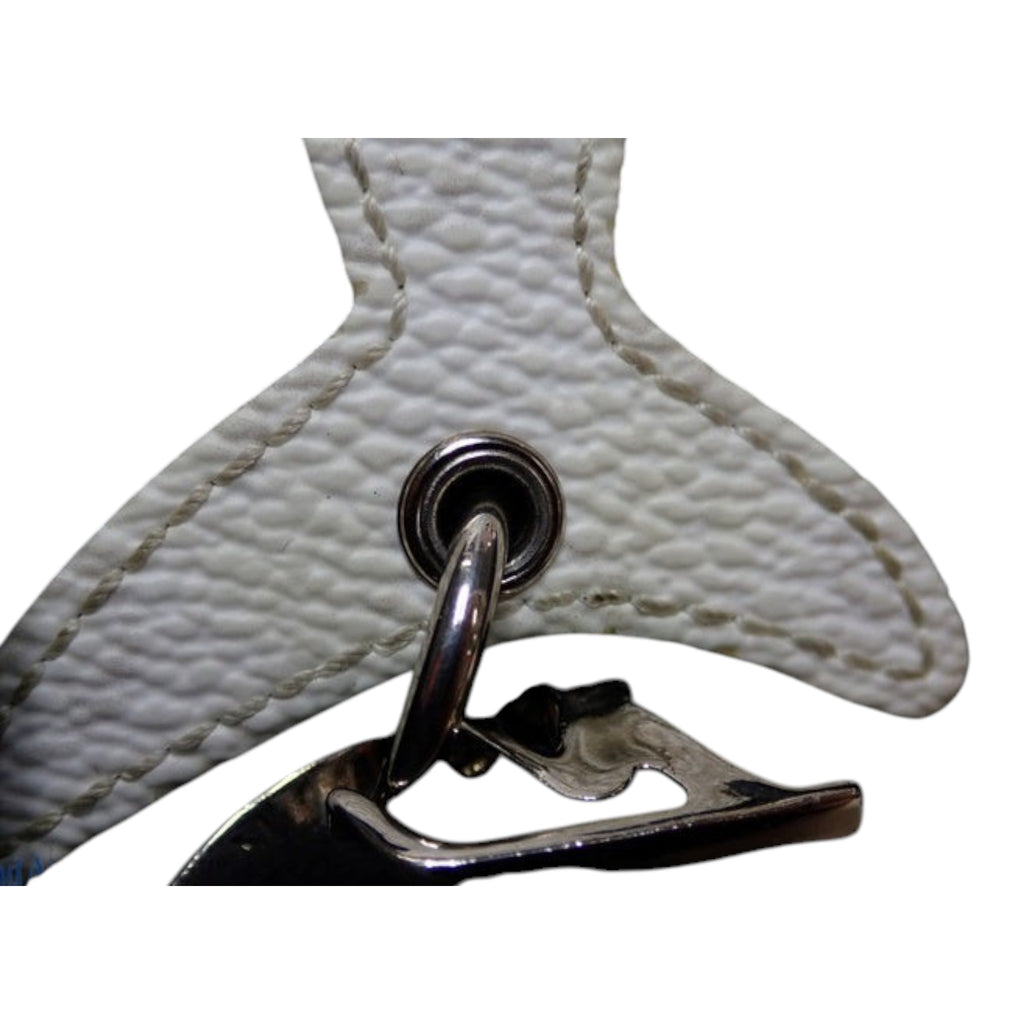 CURATED by Kira Louis Vuitton shark keychain in white textured leather with silver-tone metal hardware detail