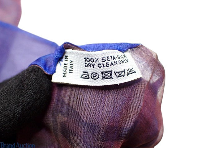 CURATED by Kira Louis Vuitton purple silk shawl care label showing 100 percent silk made in Italy