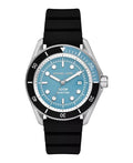 CURATED by Kira Michael Kors Maritime men's watch with a pale blue dial, silver stainless steel case, and black silicone strap.