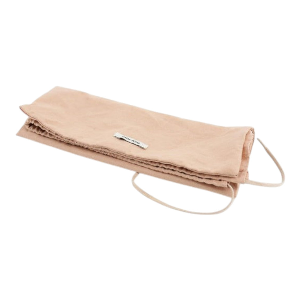 CURATED by Kira branded beige fabric dust bag for Miu Miu handbag with a small logo tag