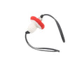 CURATED by Kira red and white mushroom bag charm keychain with black strap and silver accent