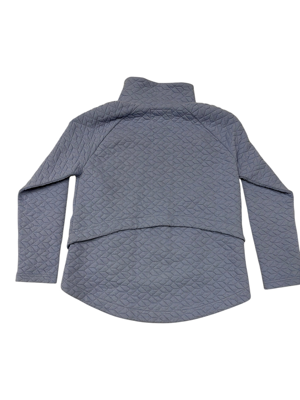 CURATED by Kira NIC+ZOE prism diamond quilted jacket in blue with a high-low tulip hem and stand-up collar.