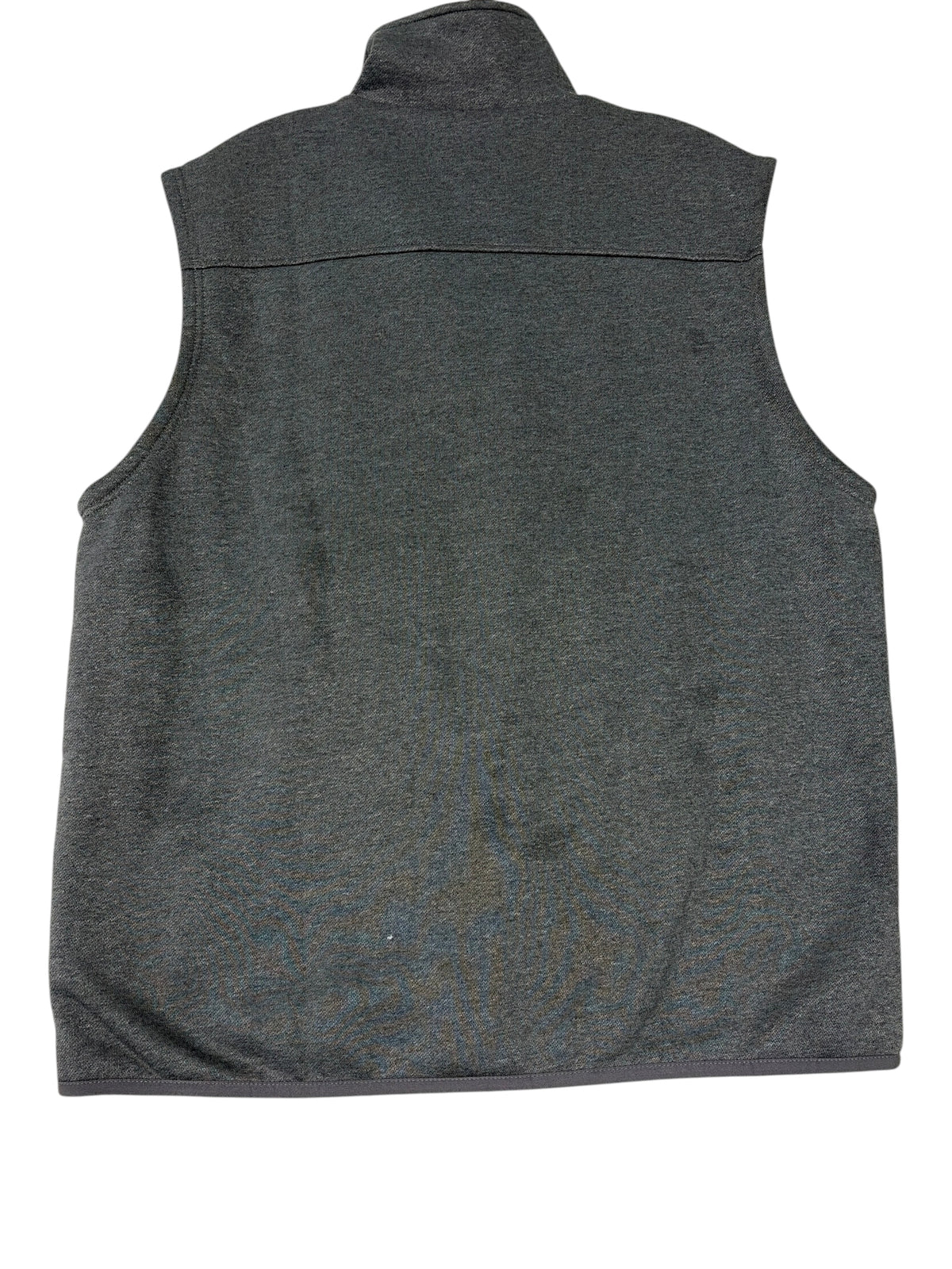 Back view of a charcoal gray Ororo Heated Apparel fleece vest with a stand-up collar, sold by CURATED by Kira.