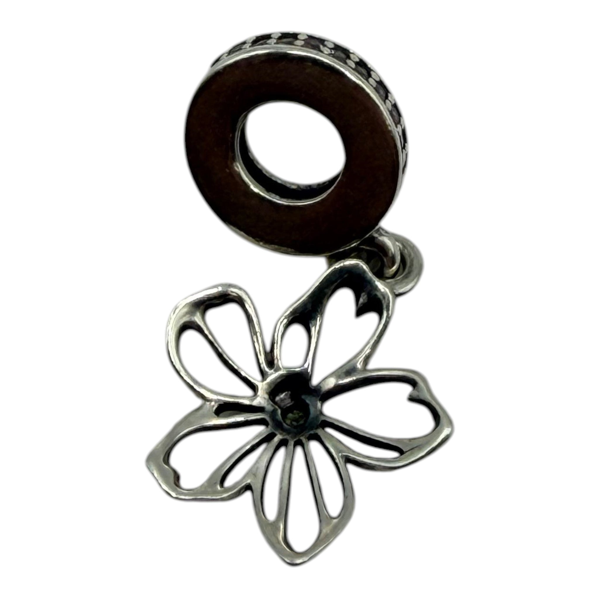 CURATED by Kira Pandora sterling silver daisy flower dangle charm with intricate cutout petal design