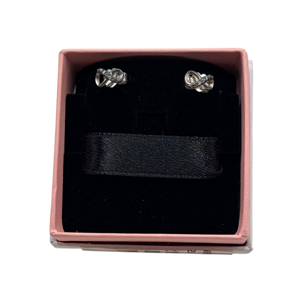 CURATED by Kira Pandora sterling silver infinity knot stud earrings with cubic zirconia in a pink gift box