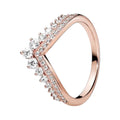 CURATED by Kira Pandora Princess Wishbone ring in 14k rose gold plating with sparkling clear cubic zirconia stones