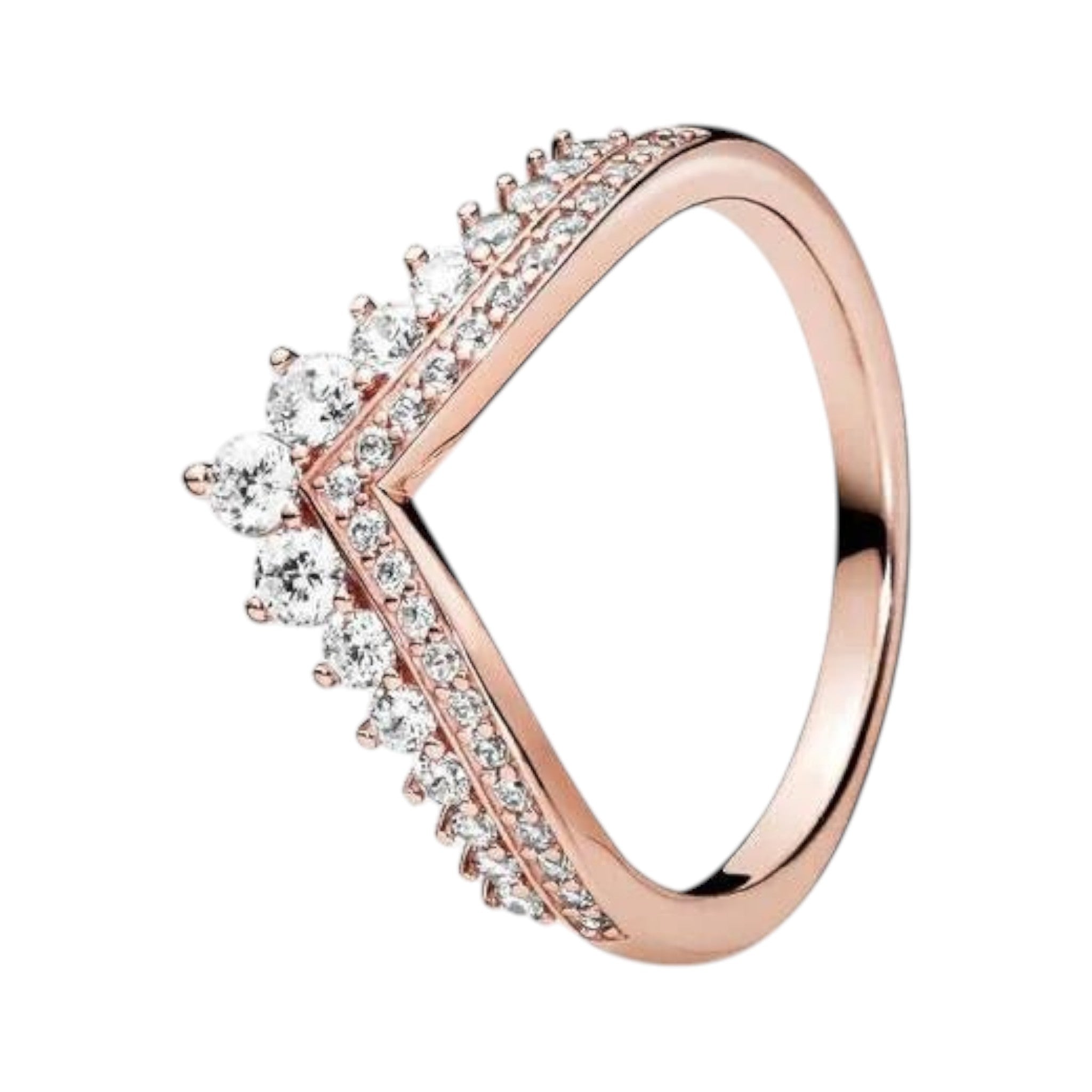 CURATED by Kira Pandora Princess Wishbone ring in 14k rose gold plating with sparkling clear cubic zirconia stones