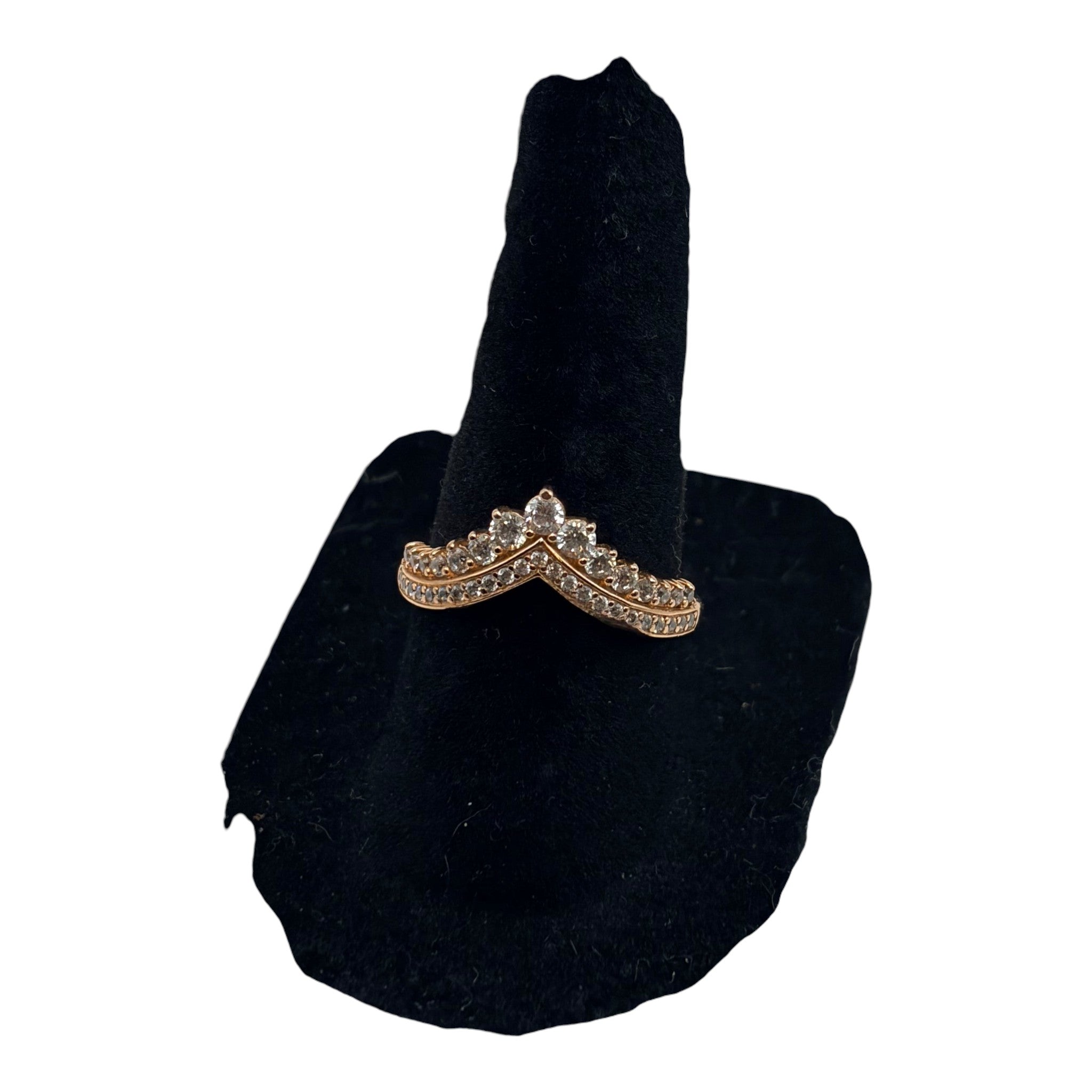 CURATED by Kira Pandora Princess Wishbone ring in 14k rose gold plating with sparkling cubic zirconia stones