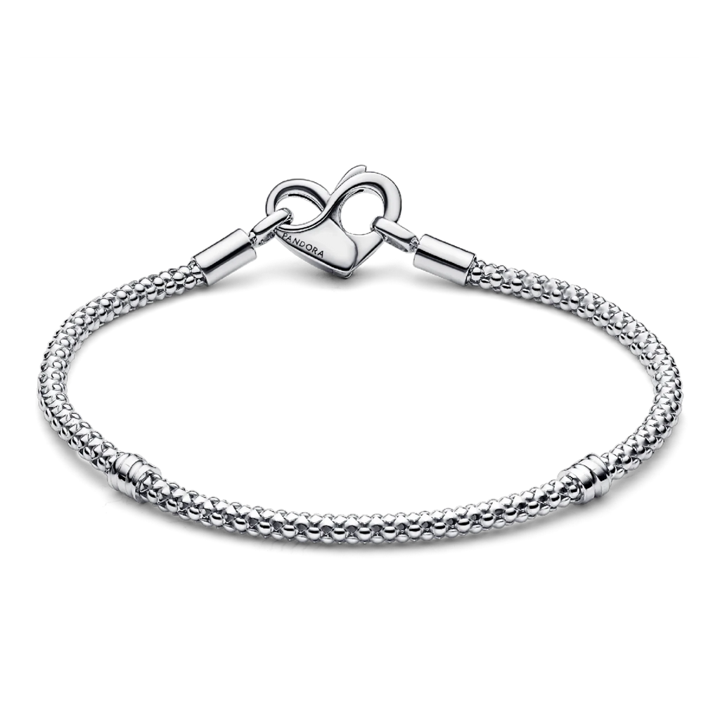 CURATED by Kira Pandora sterling silver bracelet featuring a textured beaded chain and a heart-shaped clasp