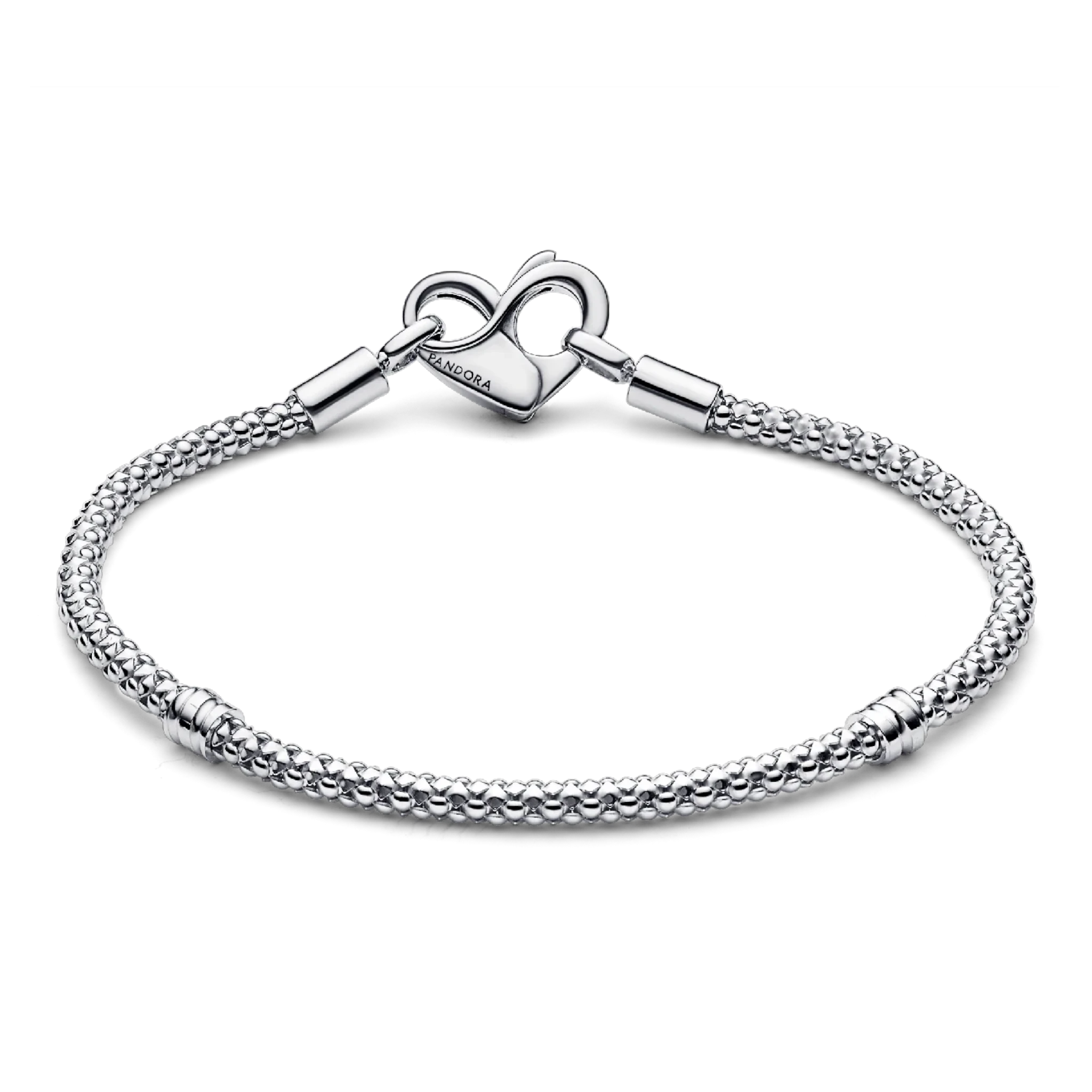 CURATED by Kira Pandora sterling silver bracelet featuring a textured beaded chain and a heart-shaped clasp