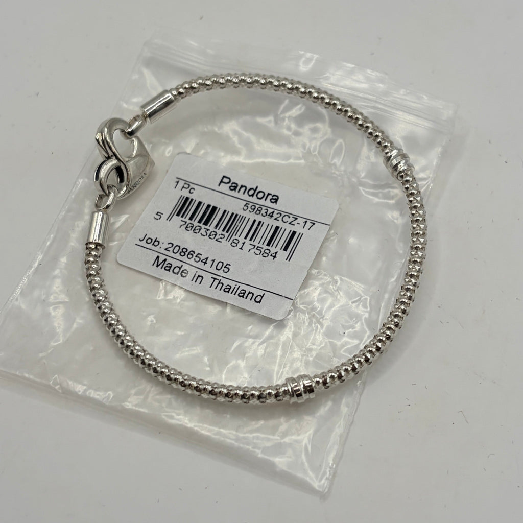 CURATED by Kira Pandora silver beaded bracelet with pave crystal ball accent in original packaging
