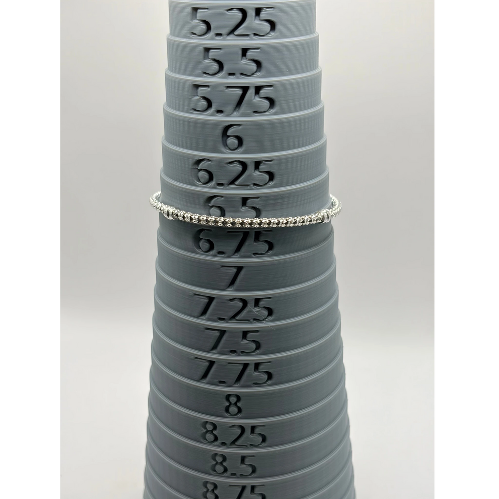 CURATED by Kira Pandora sterling silver beads and pave bracelet on a grey ring sizer at size 6.5