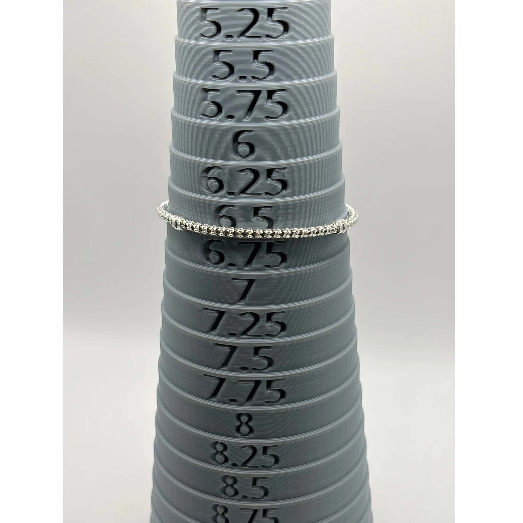 CURATED by Kira Pandora sterling silver beads and pave bracelet on a grey ring sizer at size 6.5