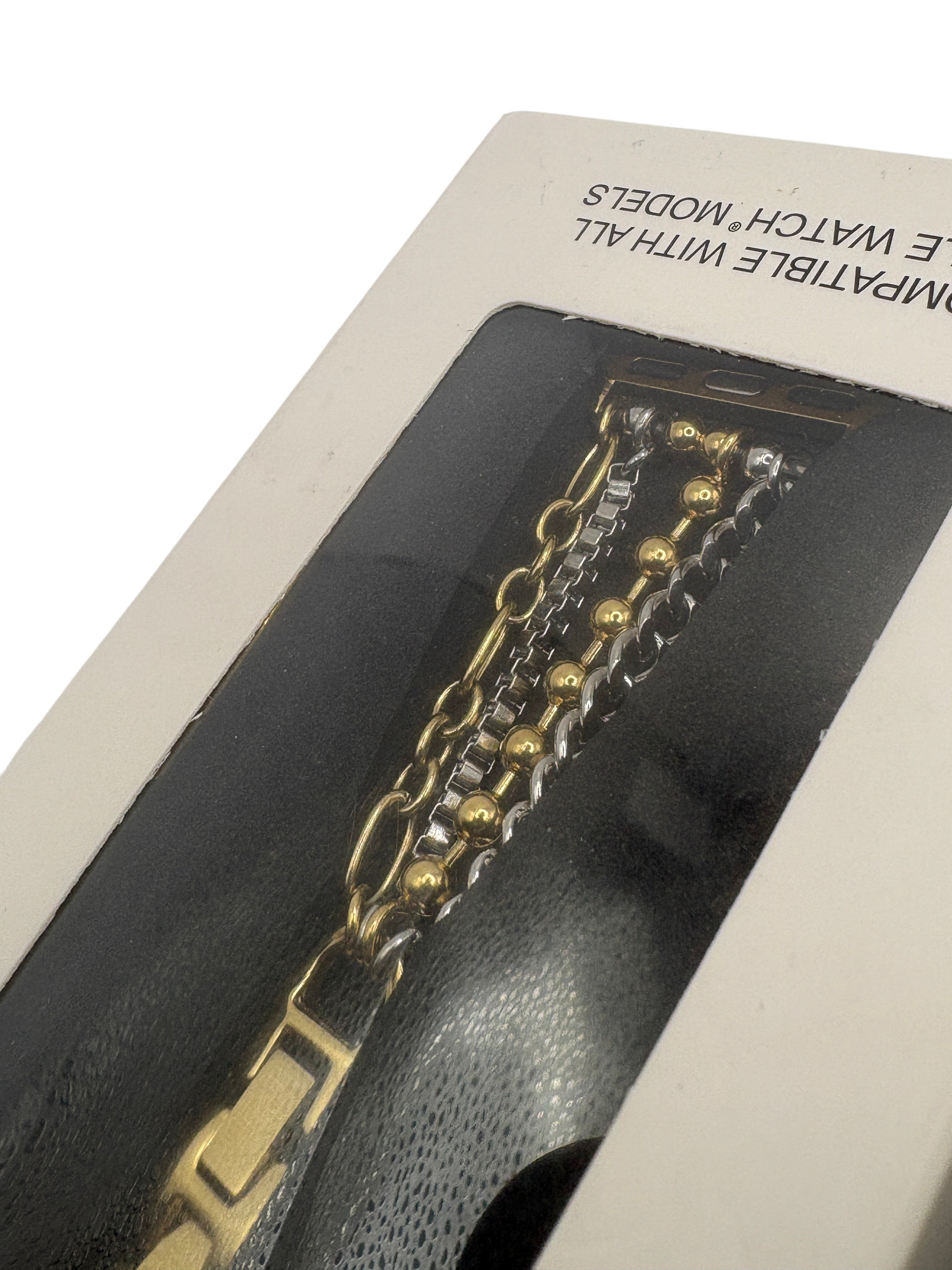 CURATED by Kira PoshTech layered chain Apple Watch band in mixed gold and silver stainless steel in original packaging
