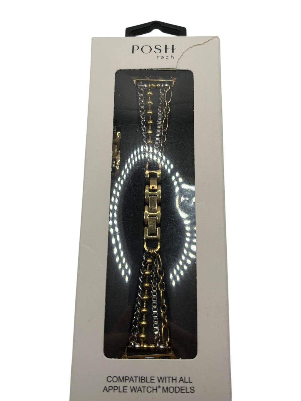 CURATED by Kira PoshTech layered gold and silver stainless steel chain Apple Watch band in original packaging