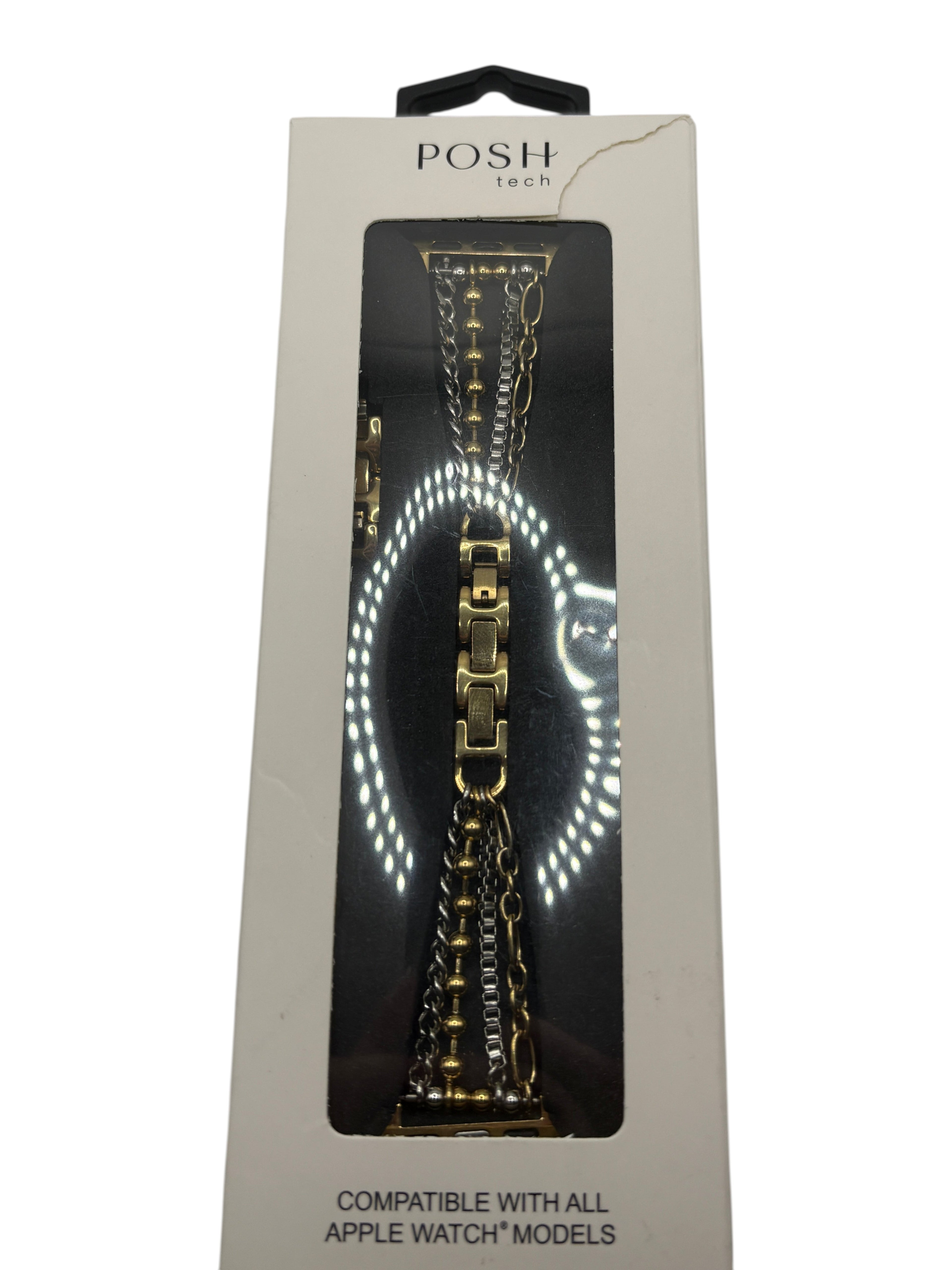 CURATED by Kira PoshTech layered gold and silver stainless steel chain Apple Watch band in original packaging