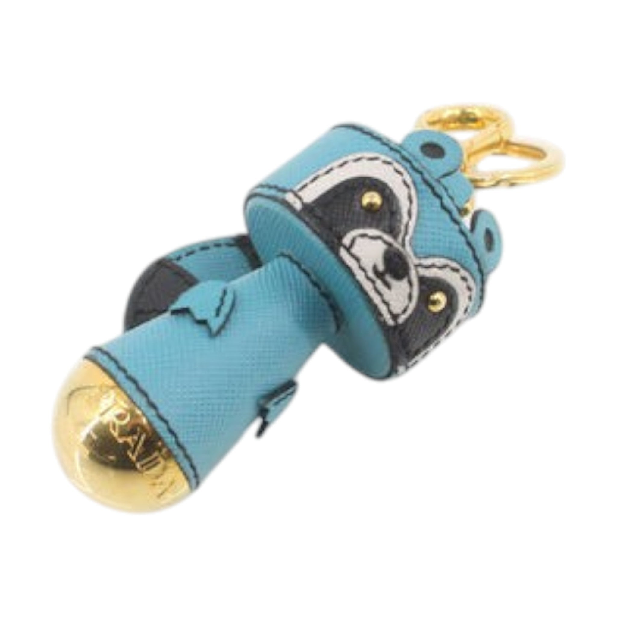 CURATED by Kira Prada raccoon key ring in teal Saffiano leather with gold-tone hardware and logo detail