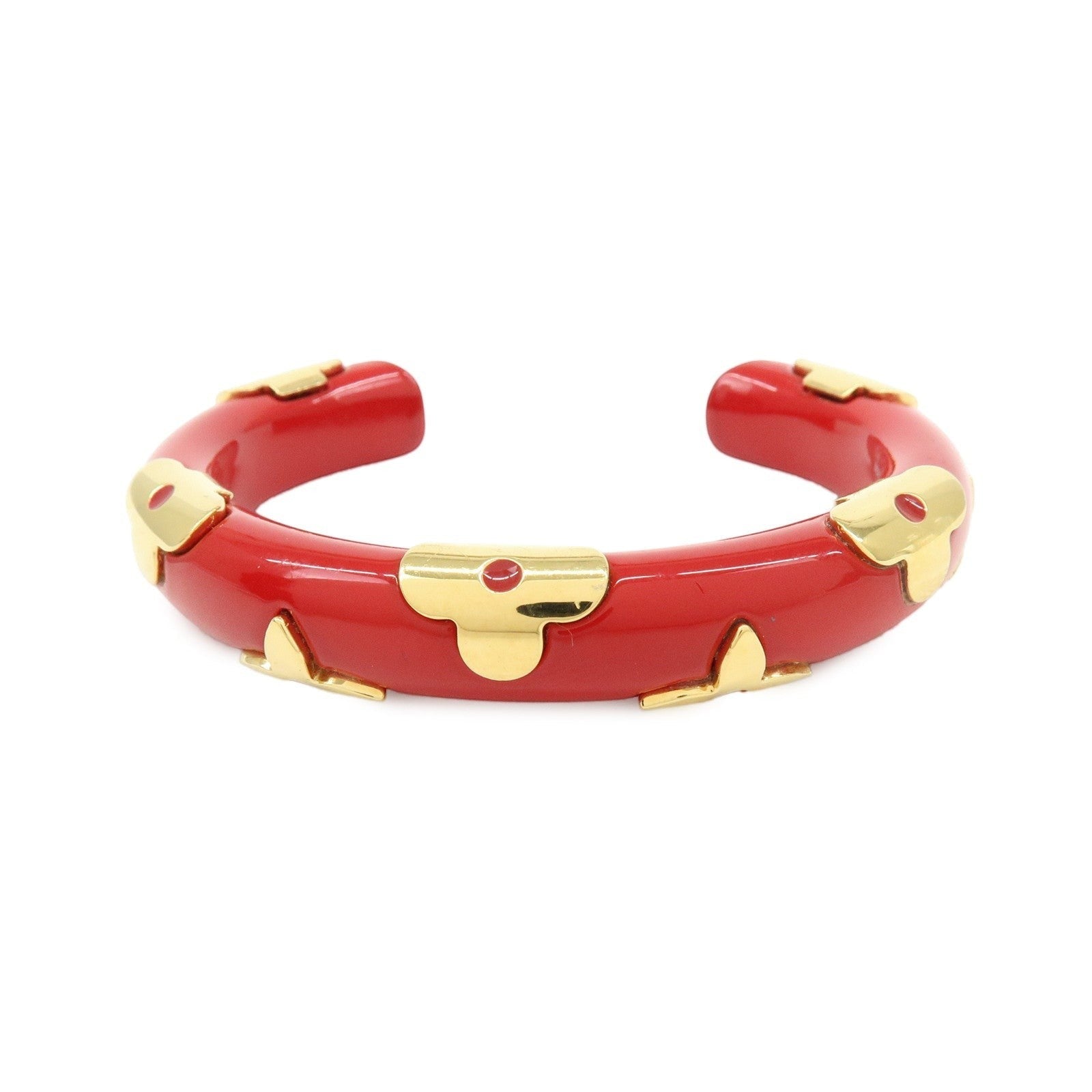 CURATED by Kira red ceramic and gold-tone metal Louis Vuitton Paris bangle bracelet with floral accents.