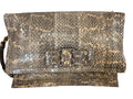 CURATED by Kira Salvatore Ferragamo snakeskin shoulder bag in natural beige tones with a front flap bow detail