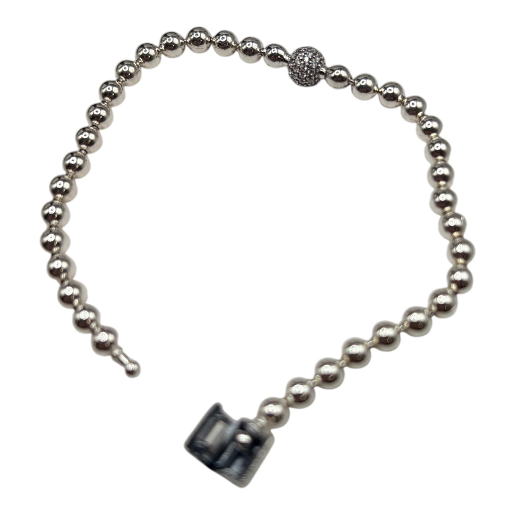 CURATED by Kira Pandora silver tone beaded bracelet featuring a pave crystal ball accent for women
