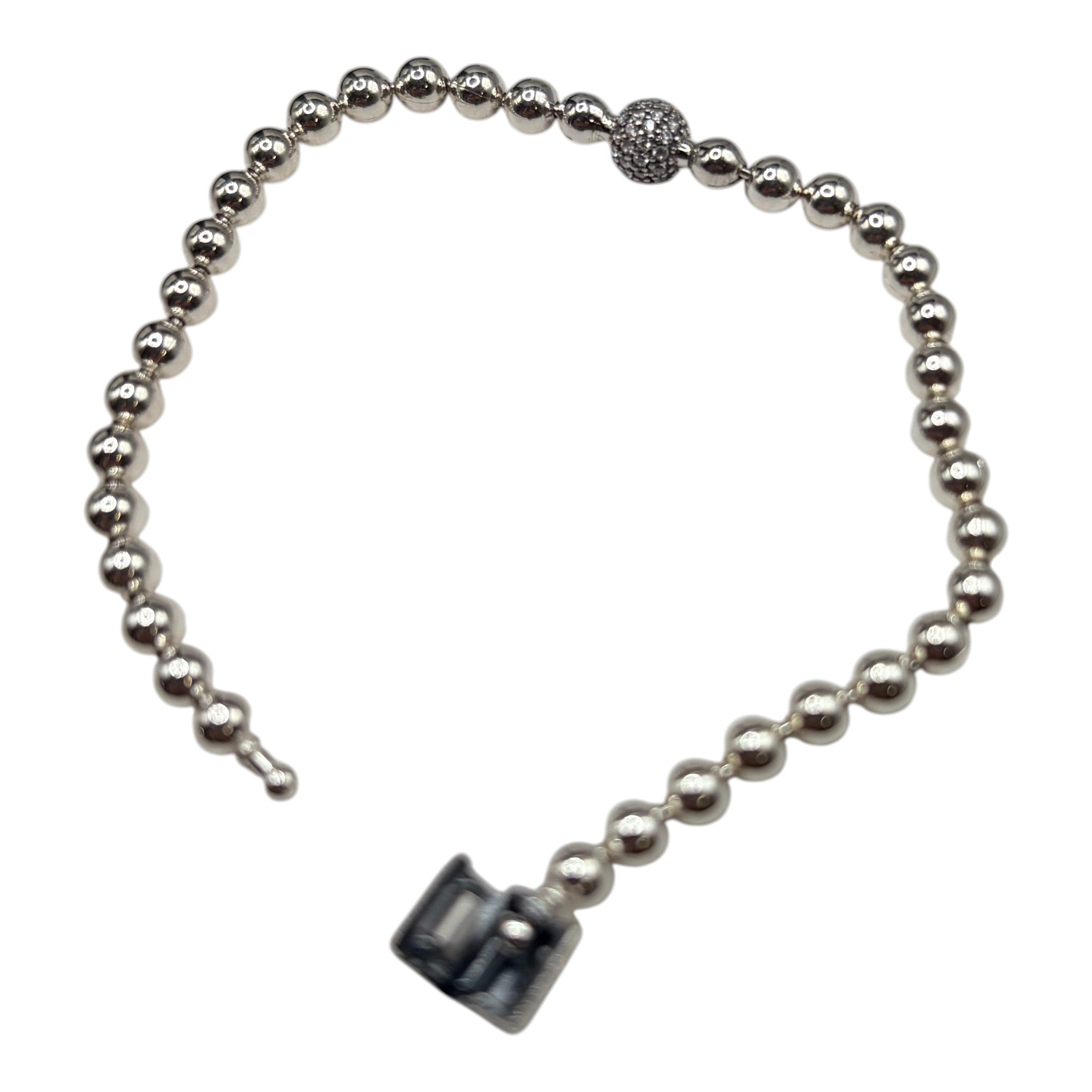 CURATED by Kira Pandora silver tone beaded bracelet featuring a pave crystal ball accent for women