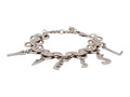 CURATED by Kira silver YSL logo swing bracelet featuring dangling Cassandra letter charms on a circular link chain.