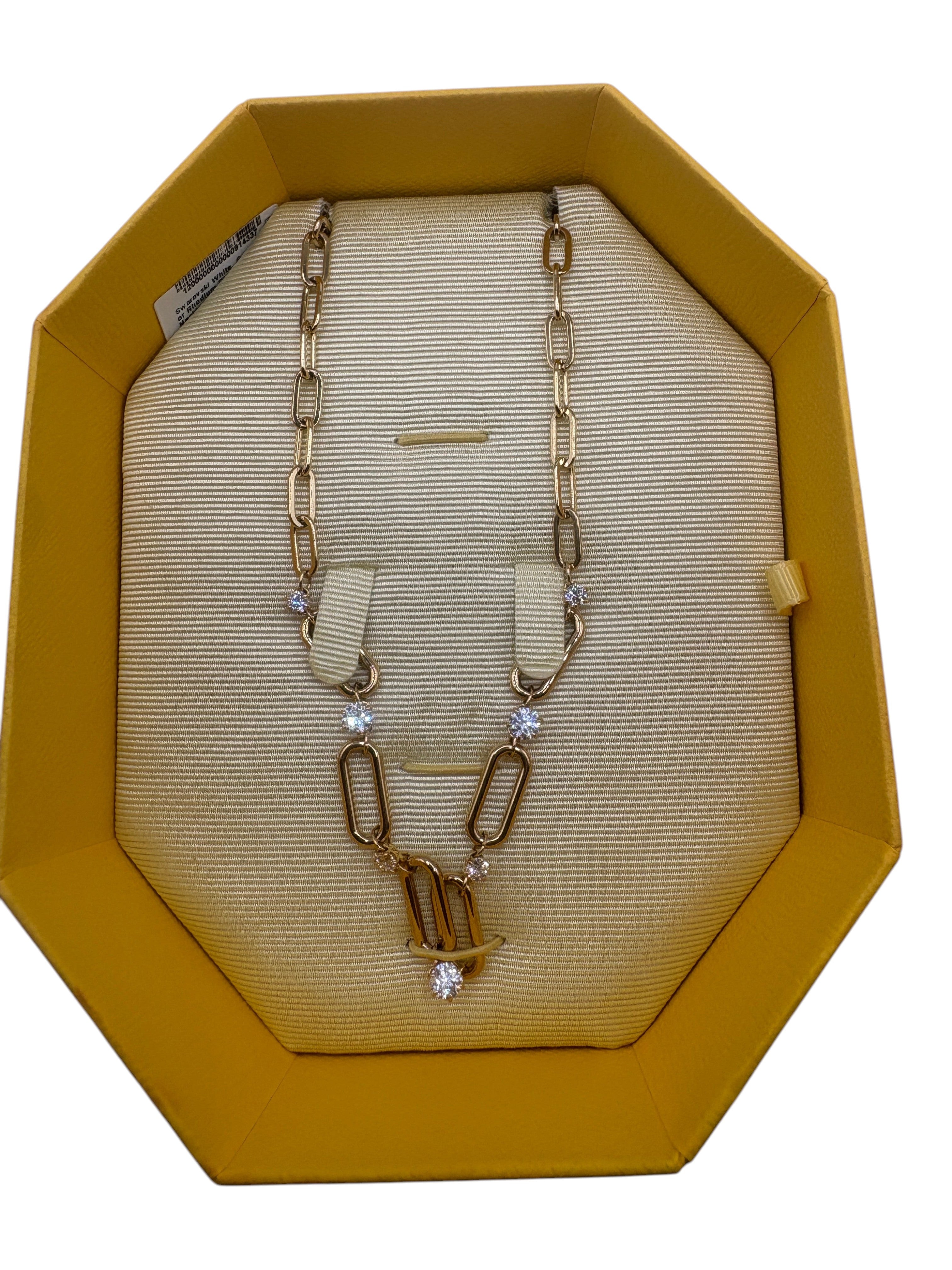 CURATED by Kira Swarovski Dextera gold-tone paperclip necklace with sparkling white crystal accents in gift box
