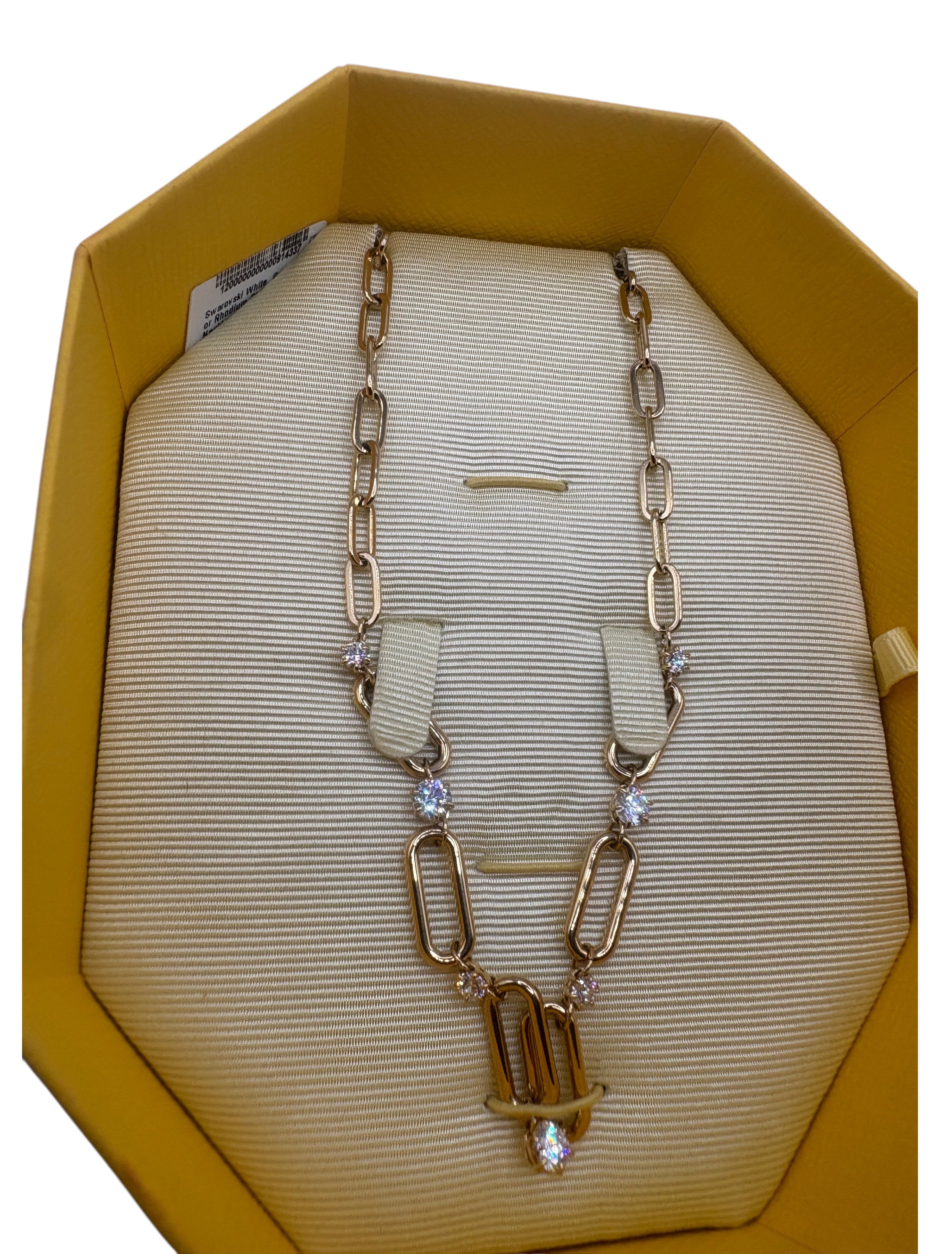 CURATED by Kira Swarovski Dextera gold-tone paperclip necklace with sparkling white crystal accents in display box