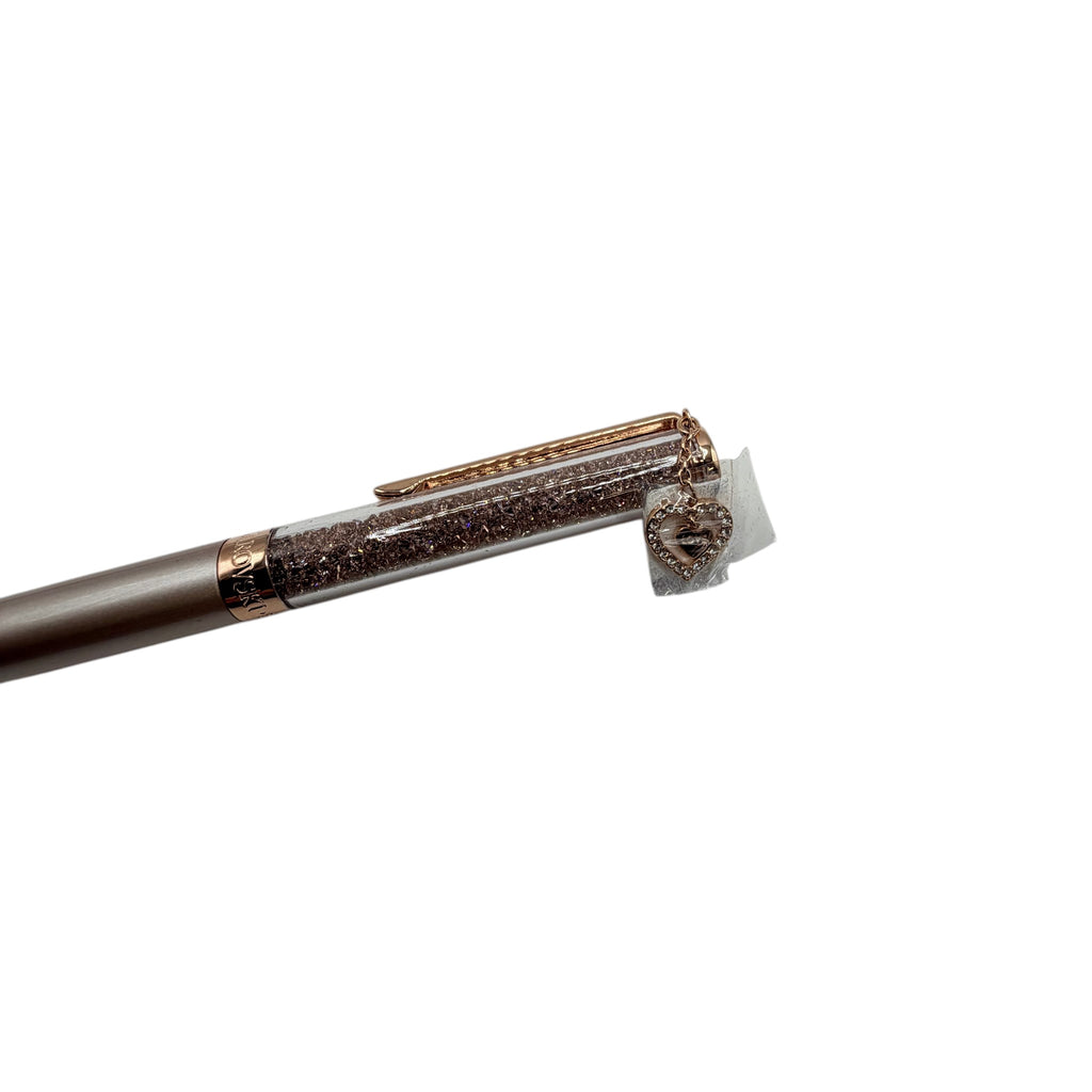 CURATED by Kira Swarovski Crystalline ballpoint pen in gray lacquer with rose gold-tone plating and heart charm