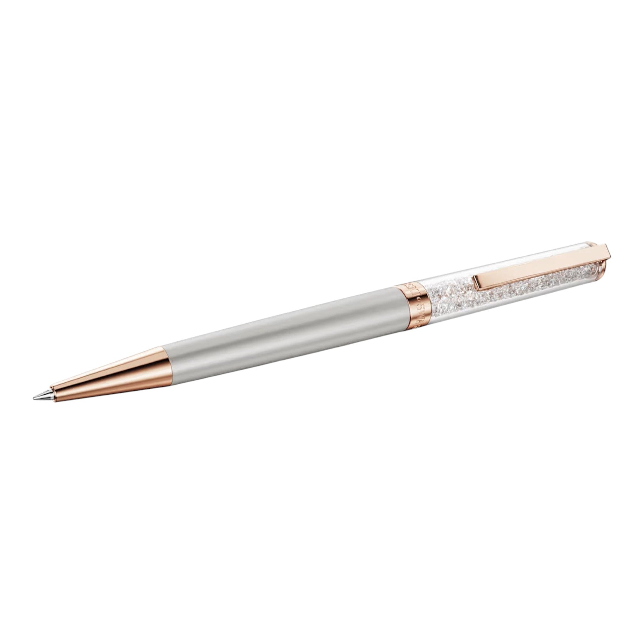 CURATED by Kira Swarovski Crystalline ballpoint pen in gray lacquer with rose gold-tone accents and crystal fill.