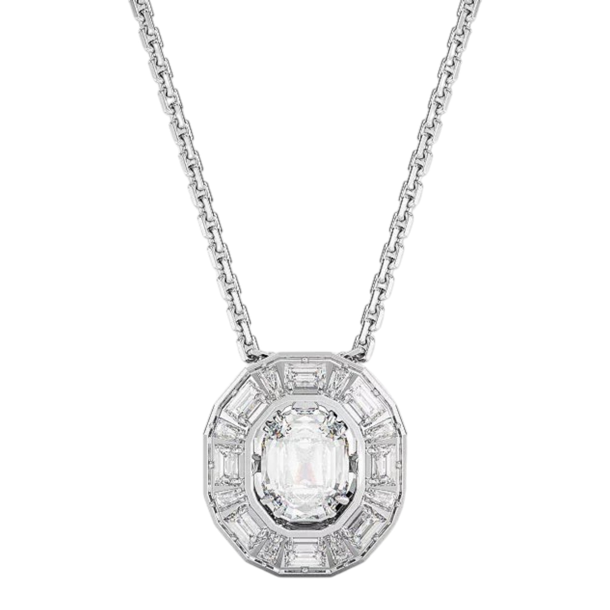 CURATED by Kira Swarovski Mesmera silver-tone pendant necklace featuring a central crystal with baguette accents
