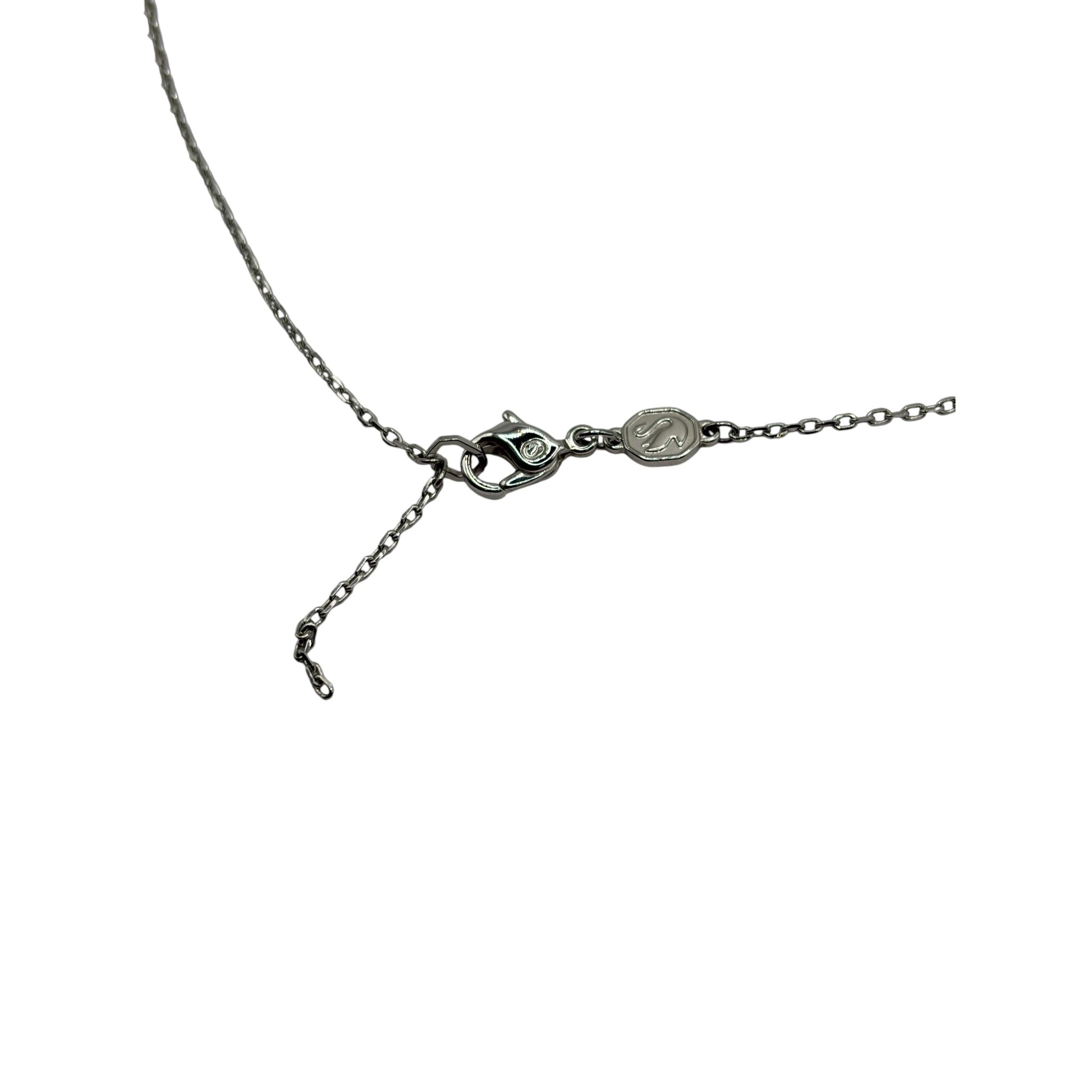 CURATED by Kira Swarovski Mesmera silver-tone necklace clasp and extender chain detail on white background