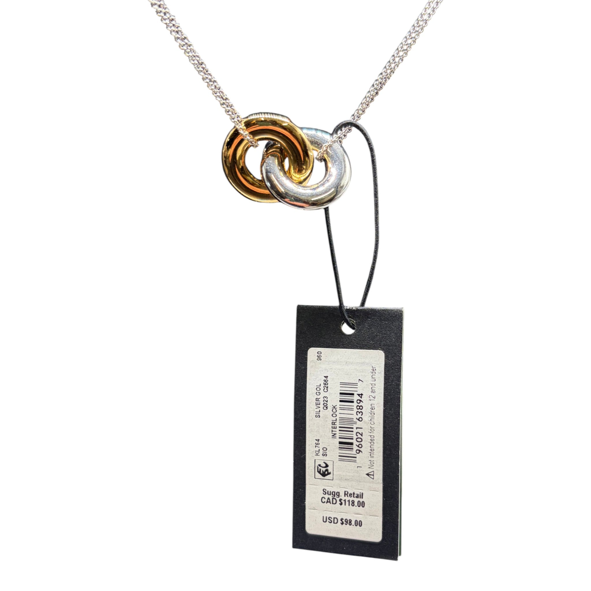 CURATED by Kira kate spade new york two-tone interlock ring pendant necklace with silver and gold rings