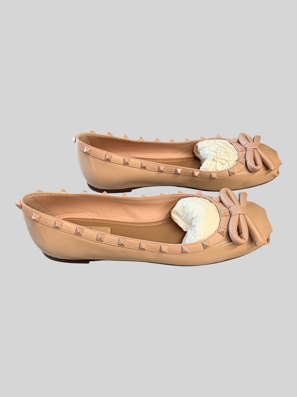 CURATED by Kira Valentino Garavani rose quartz patent nappa leather ballerina flats with signature pyramid studs