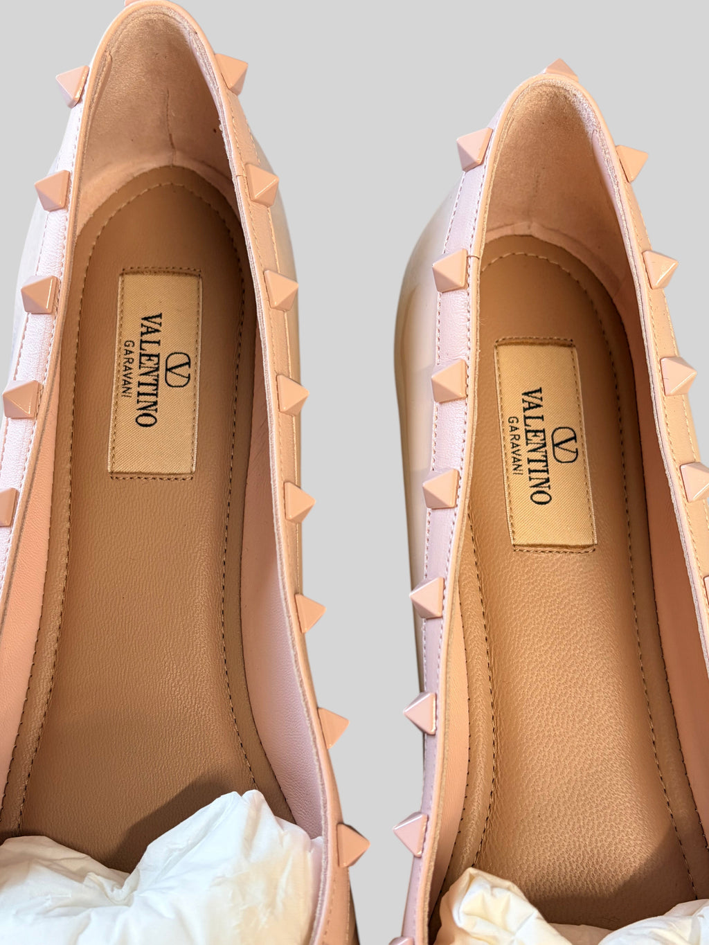 CURATED by Kira Valentino Garavani rose quartz patent leather Rockstud ballerina flats with matching pyramid studs
