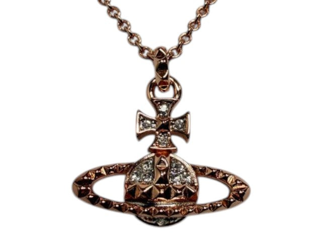CURATED by Kira Vivienne Westwood bronze orb pendant necklace with crystal embellishments on a 46cm chain