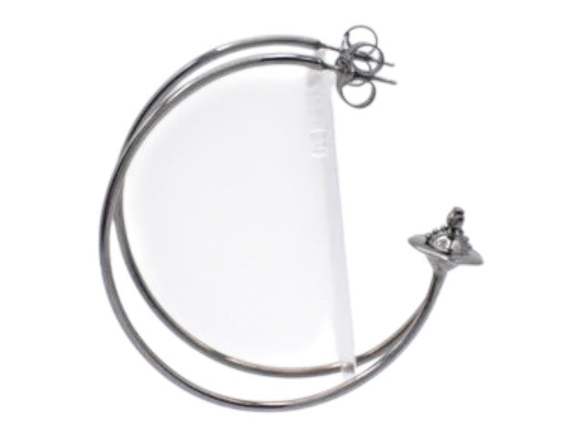 CURATED by Kira Vivienne Westwood silver hoop earring featuring the iconic black orb logo charm