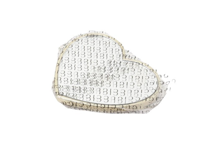 CURATED by Kira white heart-shaped compact mirror with all-over Guccissima pattern and gold trim.